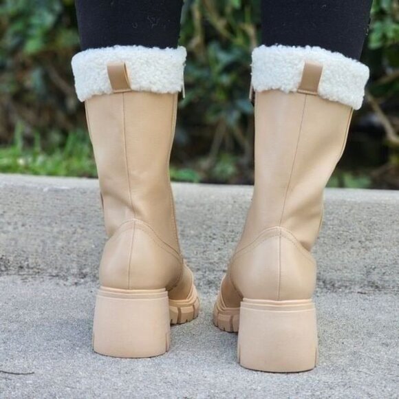 Women's Sherpa Faux Fur Ankle Boot‎ Nude Color - Picture 3 of 5